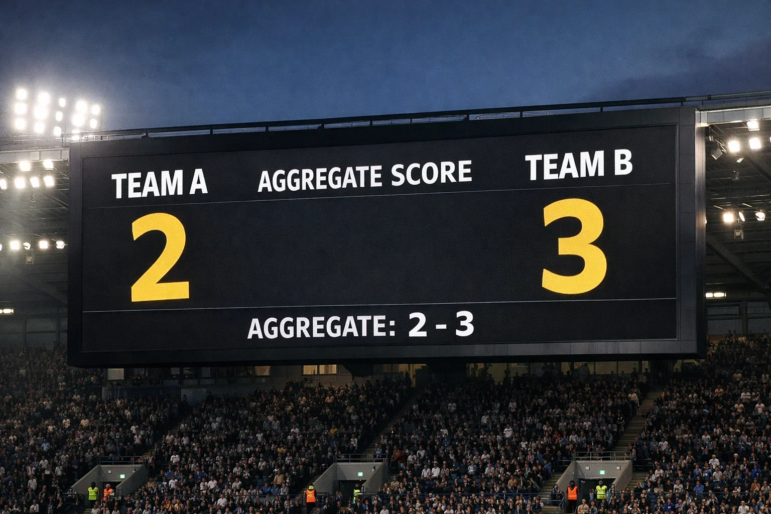 Stadium display showing aggregate score during a two-legged semi-final tie