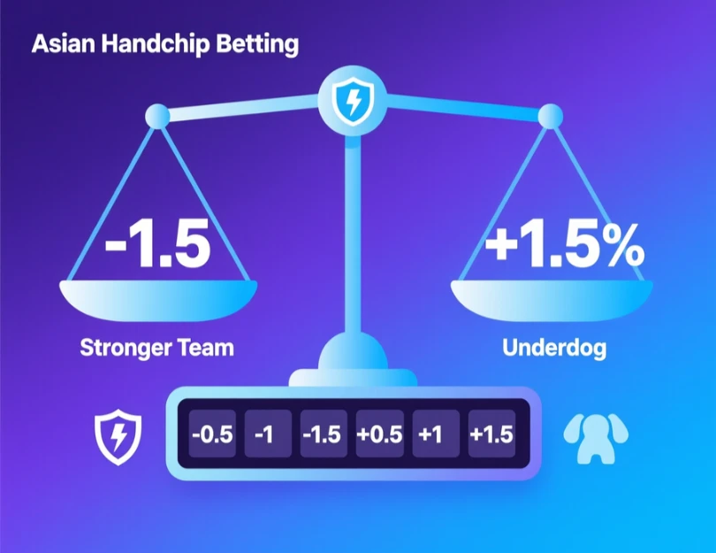 Asian handicap betting system explained with balanced scales showing different handicap values