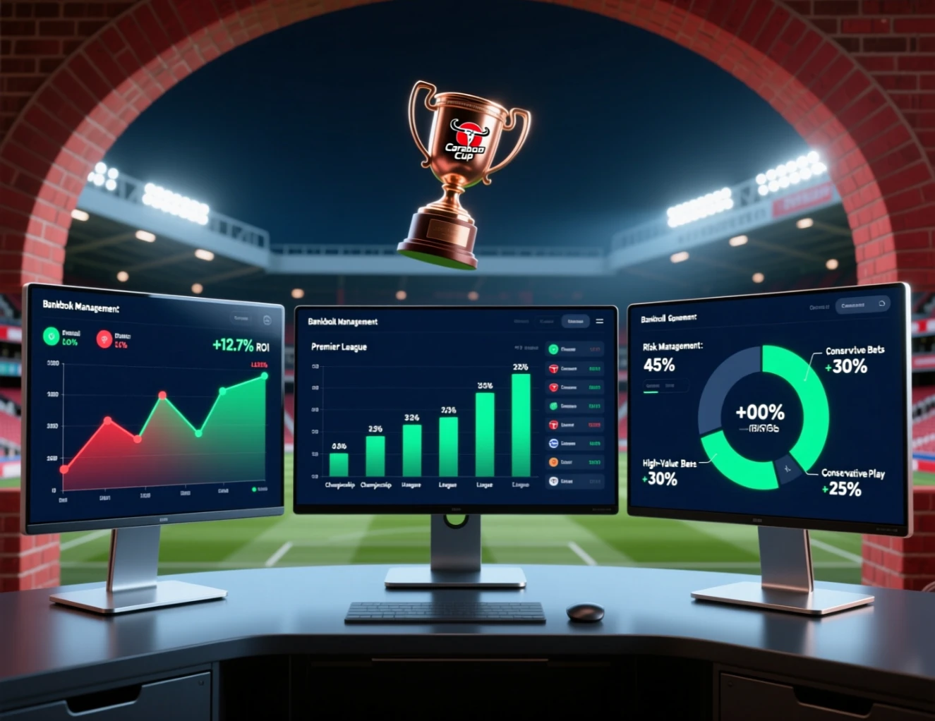 Carabao Cup bankroll management dashboard showing profit tracking and risk indicators