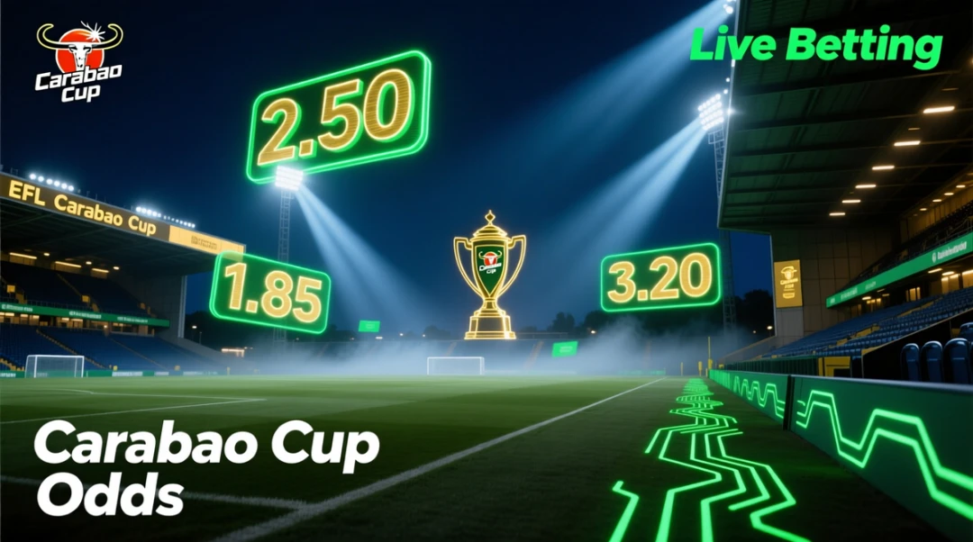 Carabao Cup odds betting guide with stadium and digital odds display