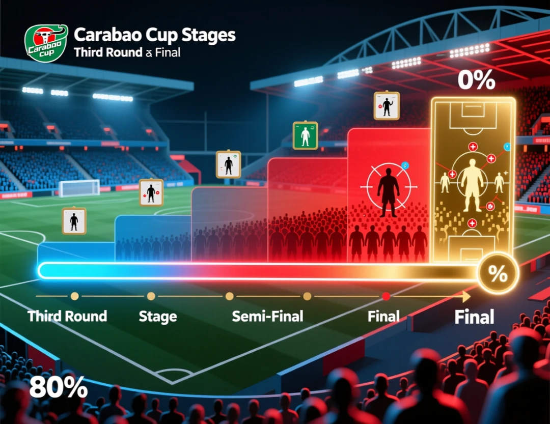 Progression timeline showing rotation and motivation changes across Carabao Cup stages from third round to final