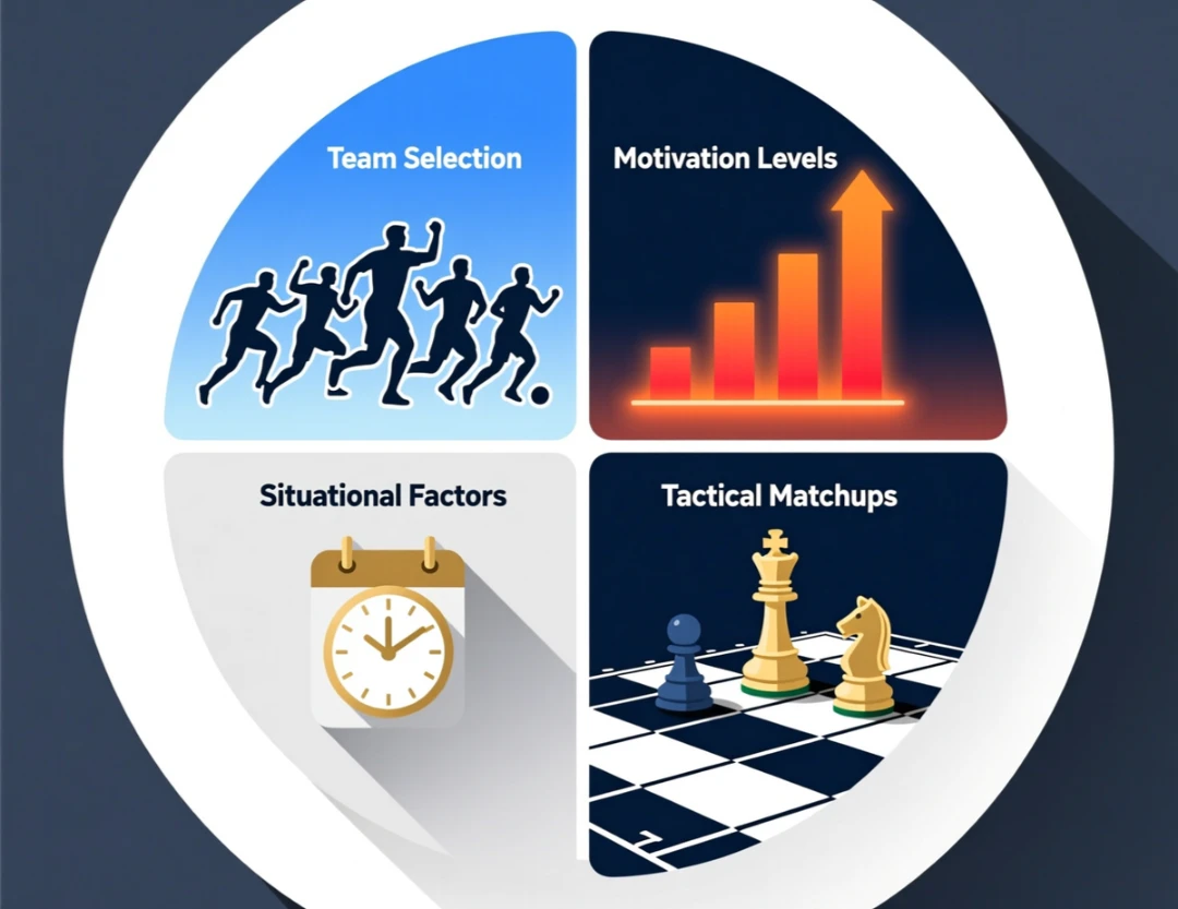 Four key factors for cup match predictions: team selection, motivation, tactics, and situational context