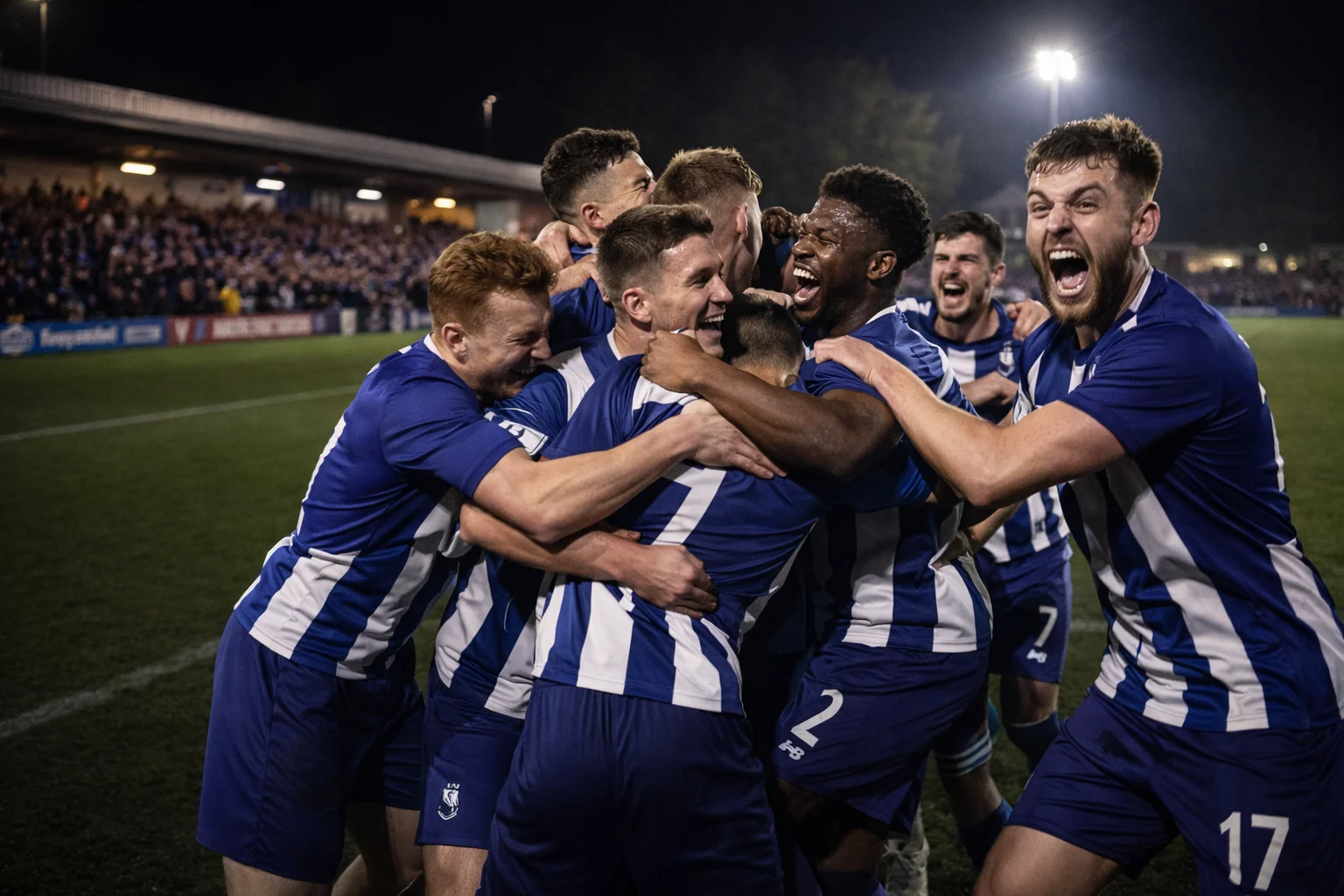 Lower league team celebrating a famous cup upset victory