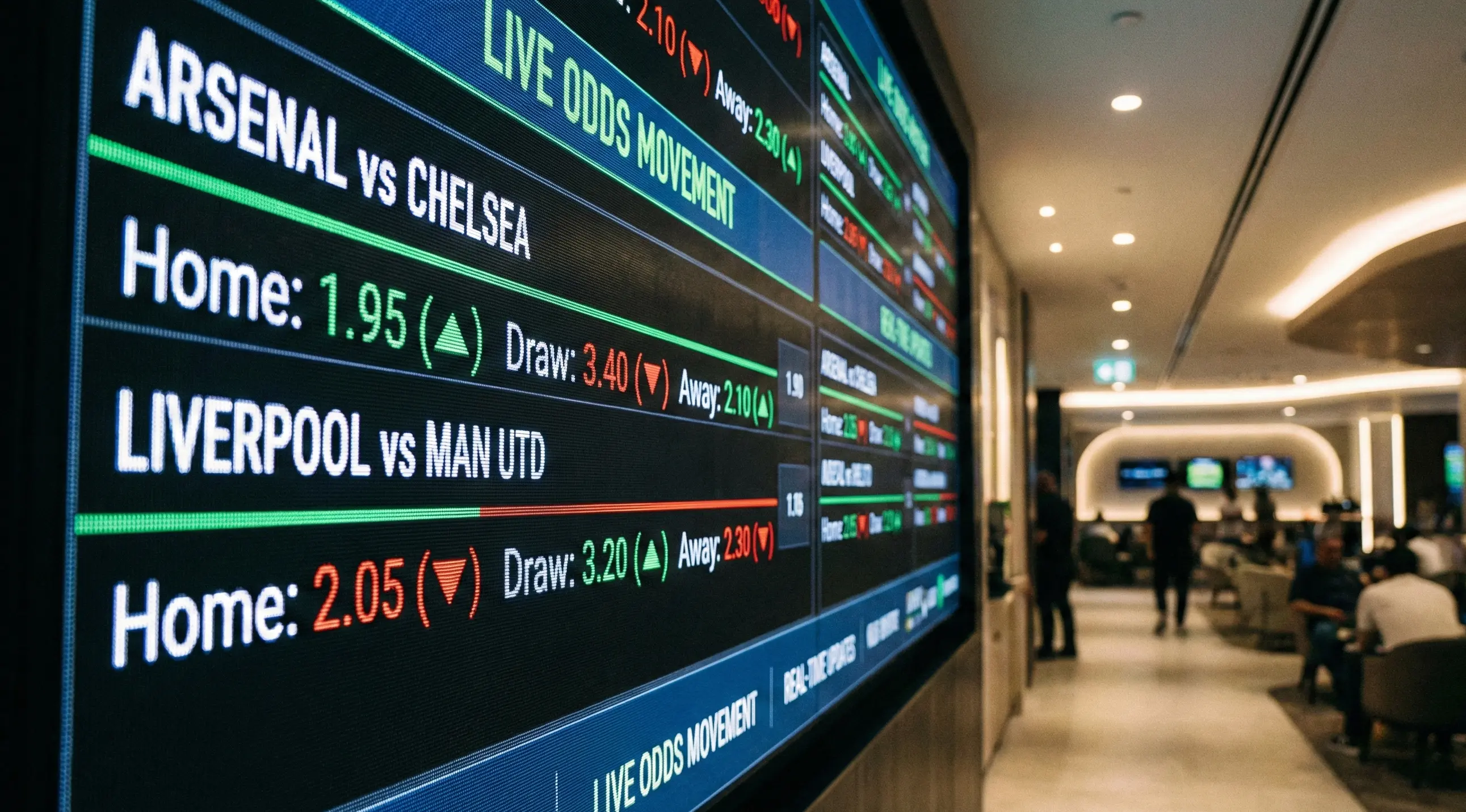 Close-up of a betting odds display board showing live price changes