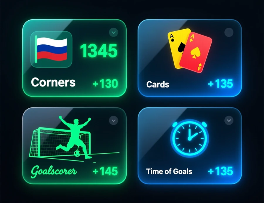 Special betting markets dashboard showing corners, cards, and other specialized betting options