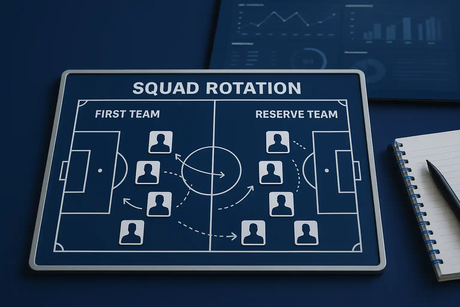 Football manager tactical board showing squad rotation patterns for Carabao Cup betting