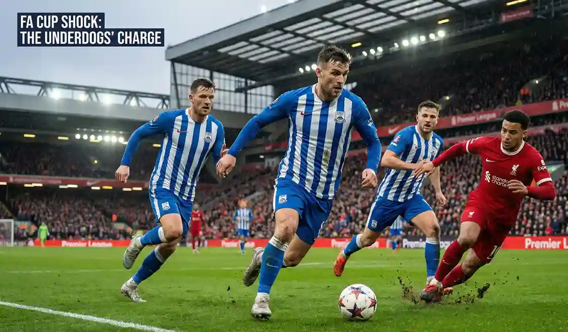 Lower league football team attacking against Premier League opposition in a cup match
