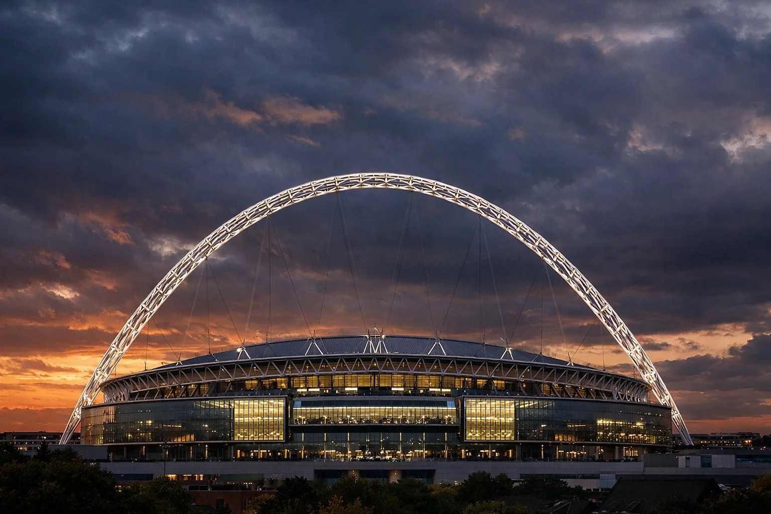 Wembley Stadium arch visible in the distance, representing the final destination for semi-finalists